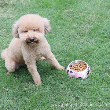 Pink Pet Non-slip Raised Steel Melamine Dog Bowl